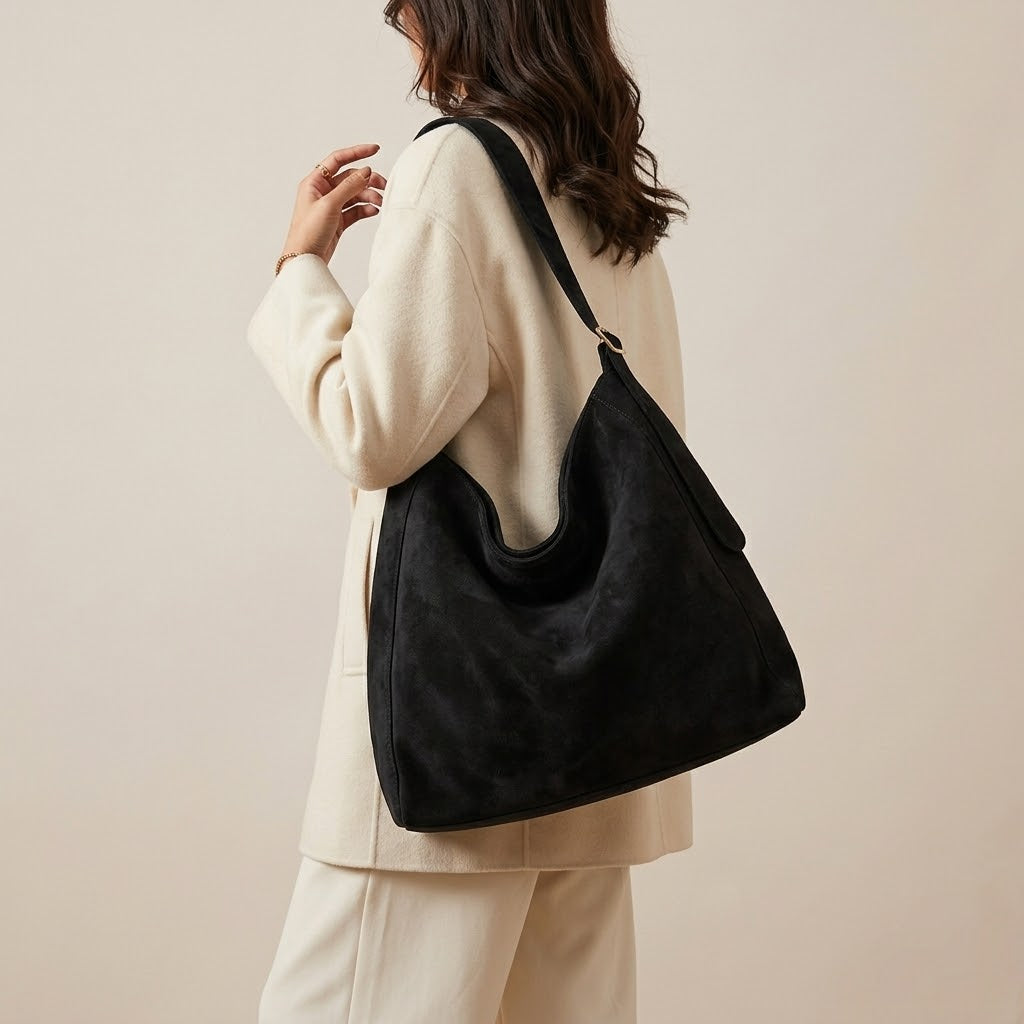Bolso Tote Shopper Grande de Mujer para el Día a Día, el Trabajo y la Ciudad, Bicolor en Ante