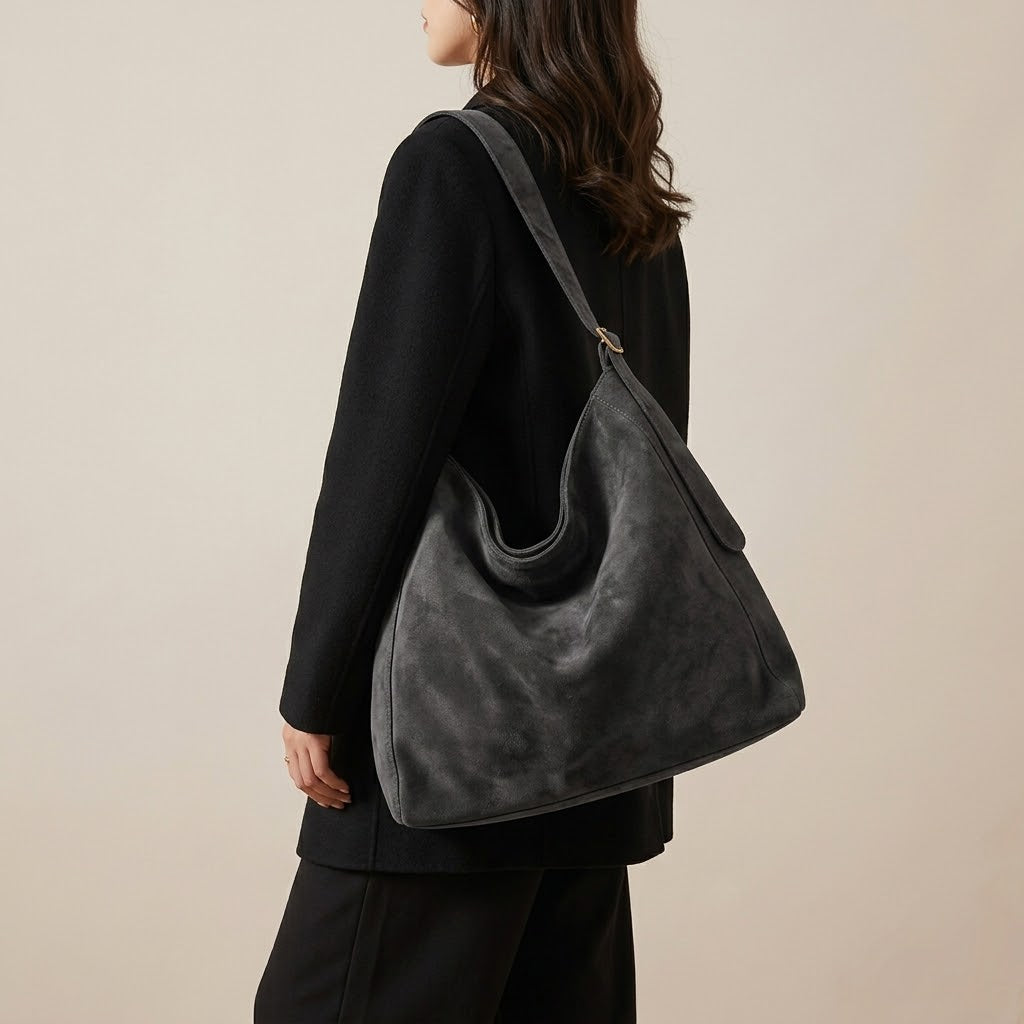 Bolso Tote Shopper Grande de Mujer para el Día a Día, el Trabajo y la Ciudad, Bicolor en Ante