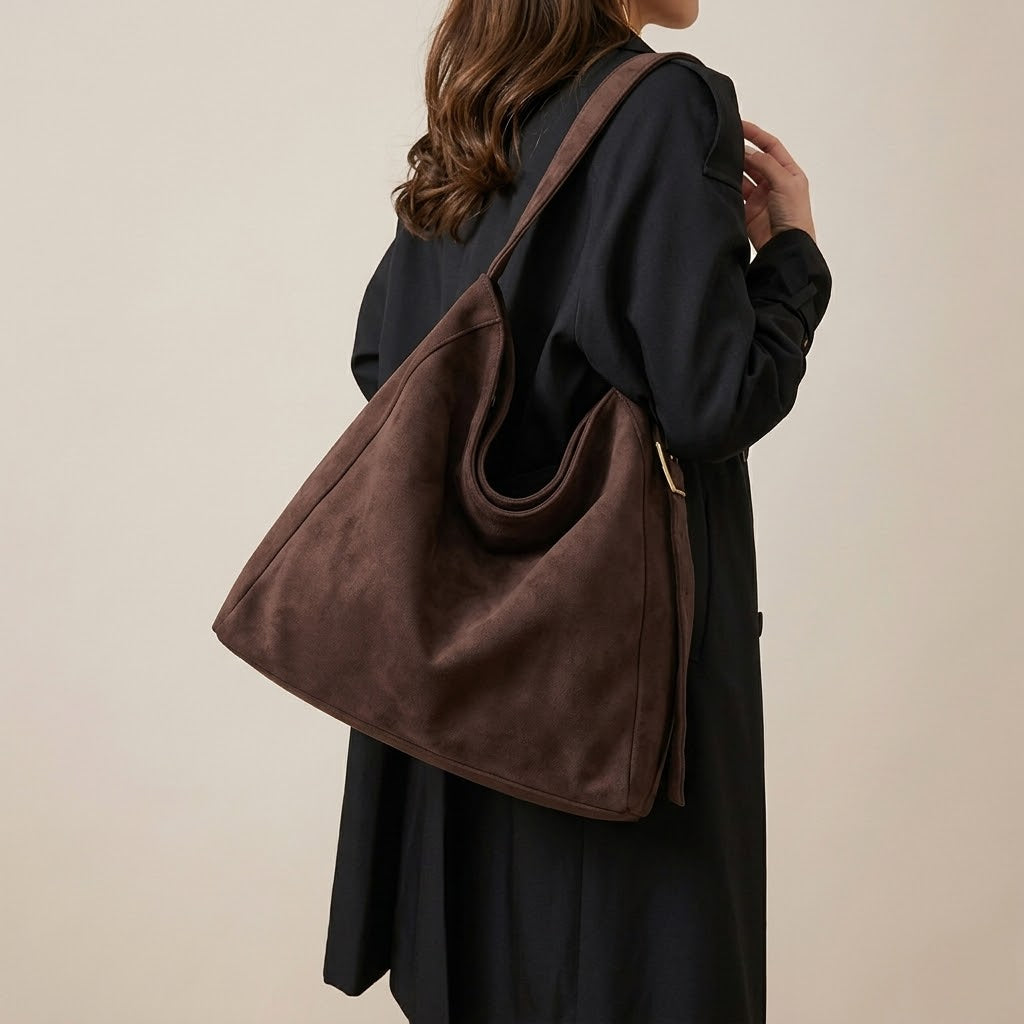 Bolso Tote Shopper Grande de Mujer para el Día a Día, el Trabajo y la Ciudad, Bicolor en Ante