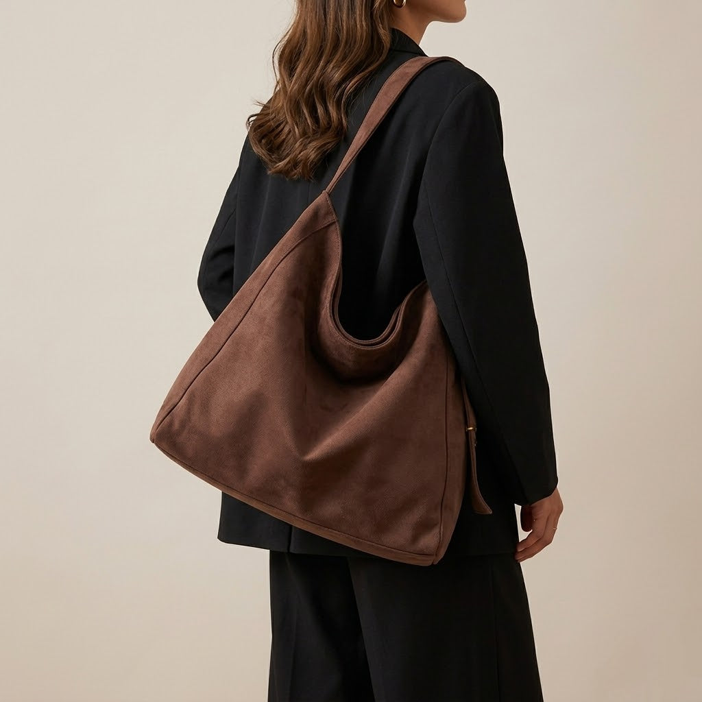 Bolso Tote Shopper Grande de Mujer para el Día a Día, el Trabajo y la Ciudad, Bicolor en Ante