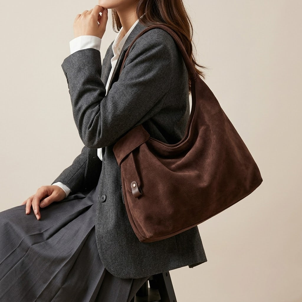 Bolso Tote de Hombro Grande de Mujer para el Trabajo, la Universidad y el Día a Día, con Correa Ajustable en Ante