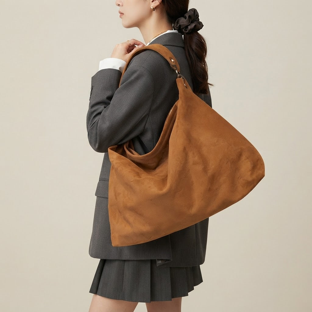 Bolso Tote de Hombro Grande de Mujer para el Trabajo, la Universidad y el Día a Día, con Correa Ajustable en Ante
