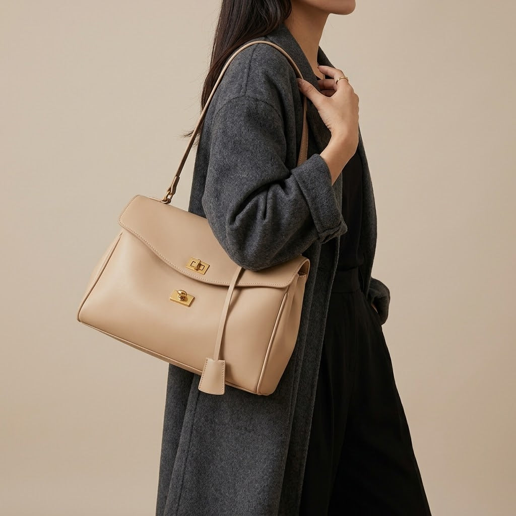 Bolso Bandolera de Hombro Grande de Mujer para el Día a Día, Salir y la Ciudad, en Pana con Costuras