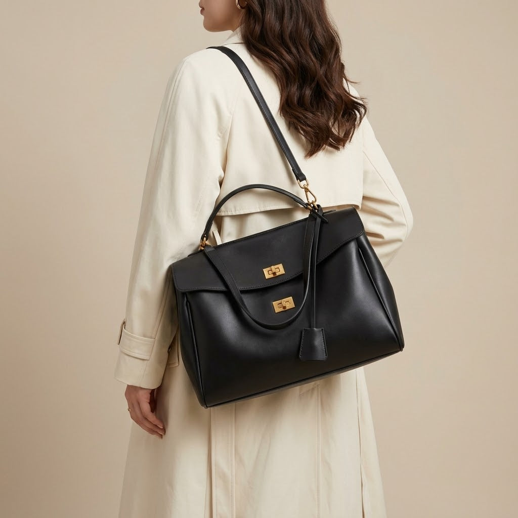 Bolso Bandolera de Hombro Grande de Mujer para el Día a Día, Salir y la Ciudad, en Pana con Costuras