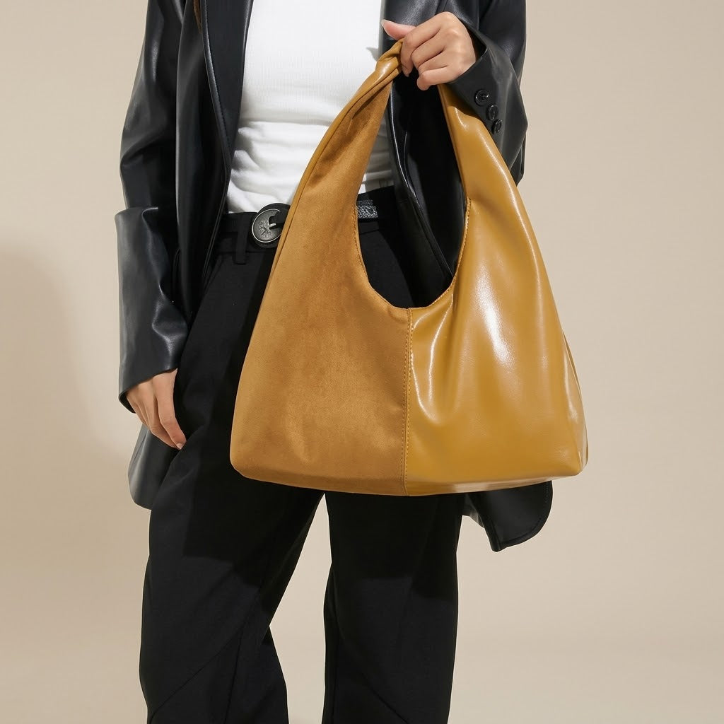 Bolso de Hombro Mediano de Mujer para el Trabajo, la Universidad y el Día a Día, Estilo Coreano en Ante