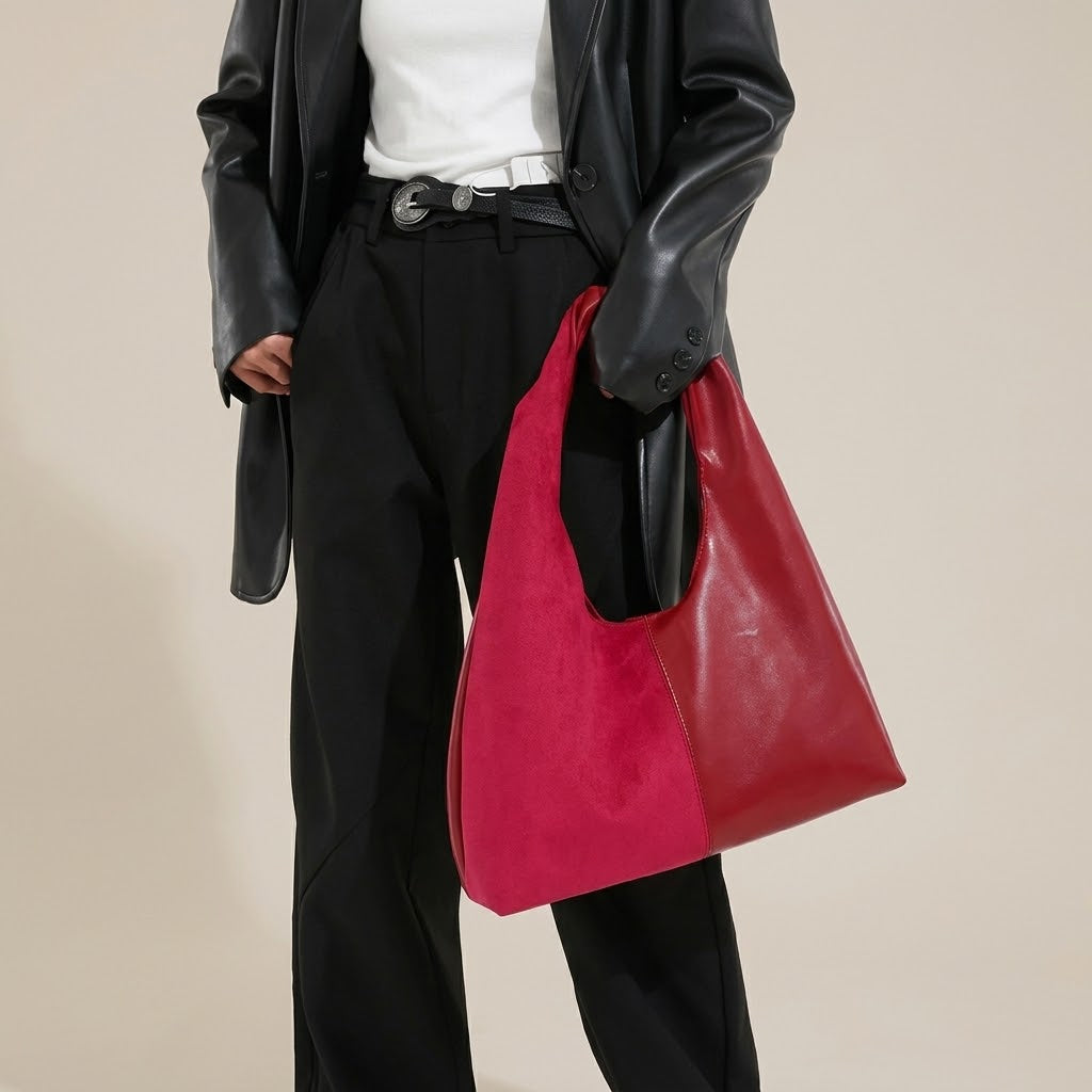 Bolso de Hombro Mediano de Mujer para el Trabajo, la Universidad y el Día a Día, Estilo Coreano en Ante