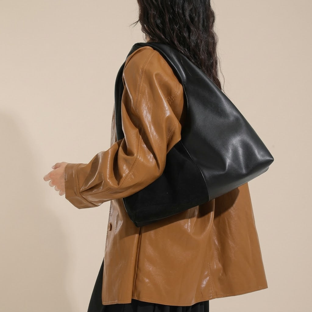 Bolso de Hombro Mediano de Mujer para el Trabajo, la Universidad y el Día a Día, Estilo Coreano en Ante
