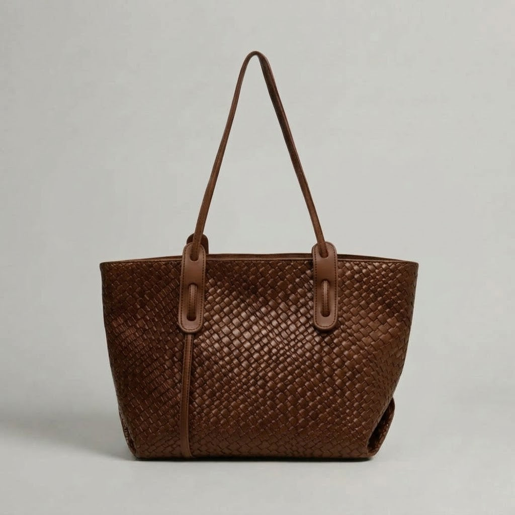 Bolso Tote de Hombro Grande de Mujer para el Trabajo, la Universidad y el Día a Día, Textura Trenzada en Polipiel