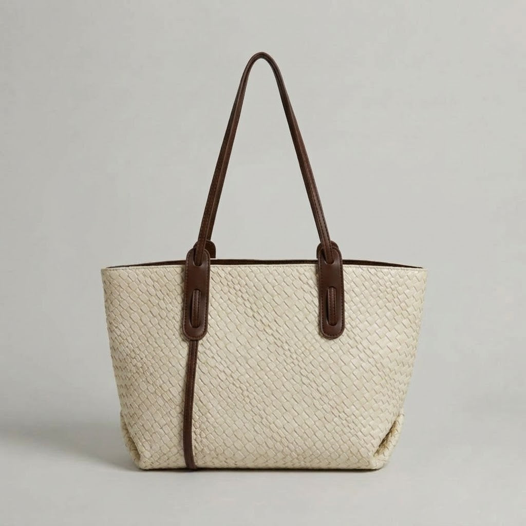 Bolso Tote de Hombro Grande de Mujer para el Trabajo, la Universidad y el Día a Día, Textura Trenzada en Polipiel