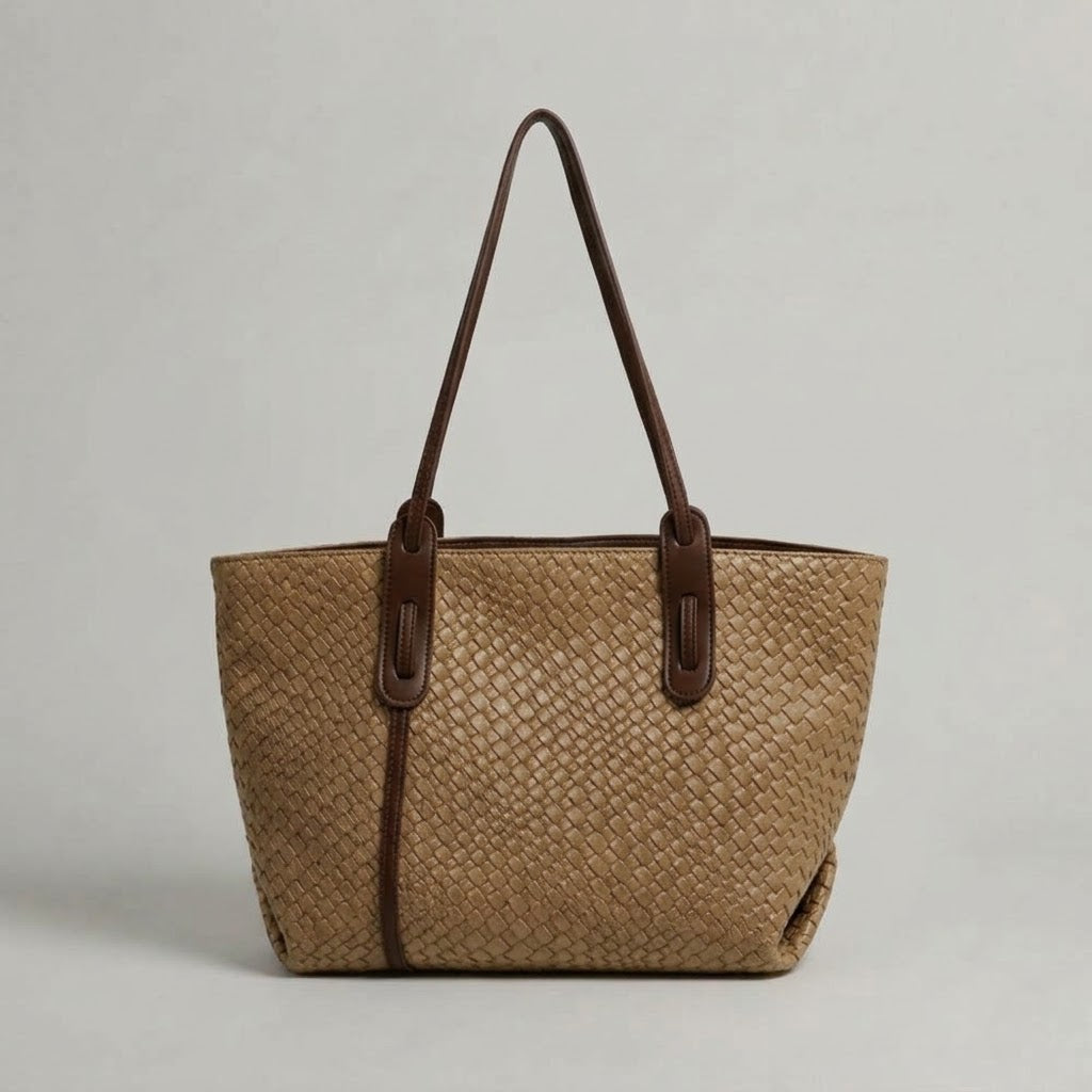 Bolso Tote de Hombro Grande de Mujer para el Trabajo, la Universidad y el Día a Día, Textura Trenzada en Polipiel