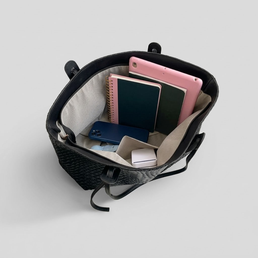 Bolso Tote de Hombro Grande de Mujer para el Trabajo, la Universidad y el Día a Día, Textura Trenzada en Polipiel