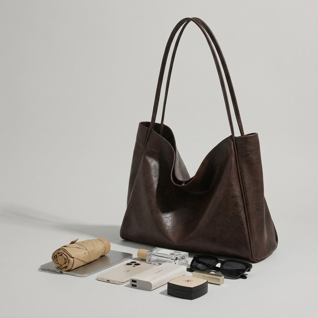 Bolso Tote de Hombro Grande de Mujer para Documentos, la Universidad y el Día Entero, Forma Cuadrada en Polipiel