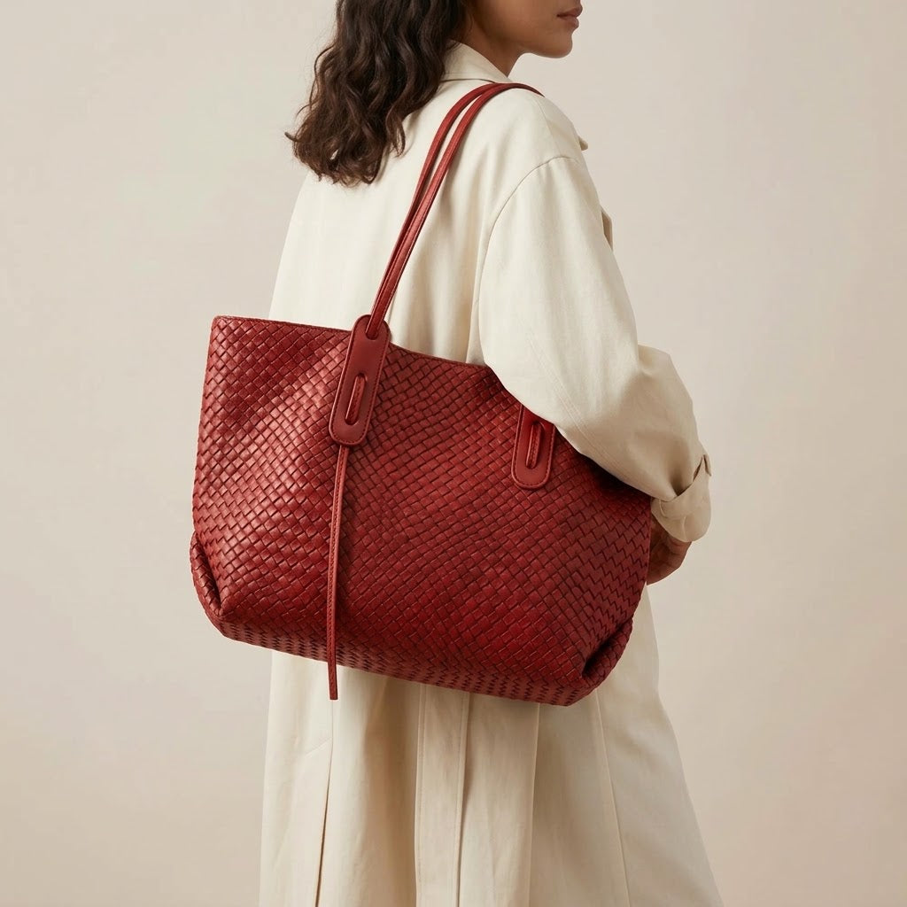 Bolso Tote de Hombro Grande de Mujer para el Trabajo, la Universidad y el Día a Día, Textura Trenzada en Polipiel