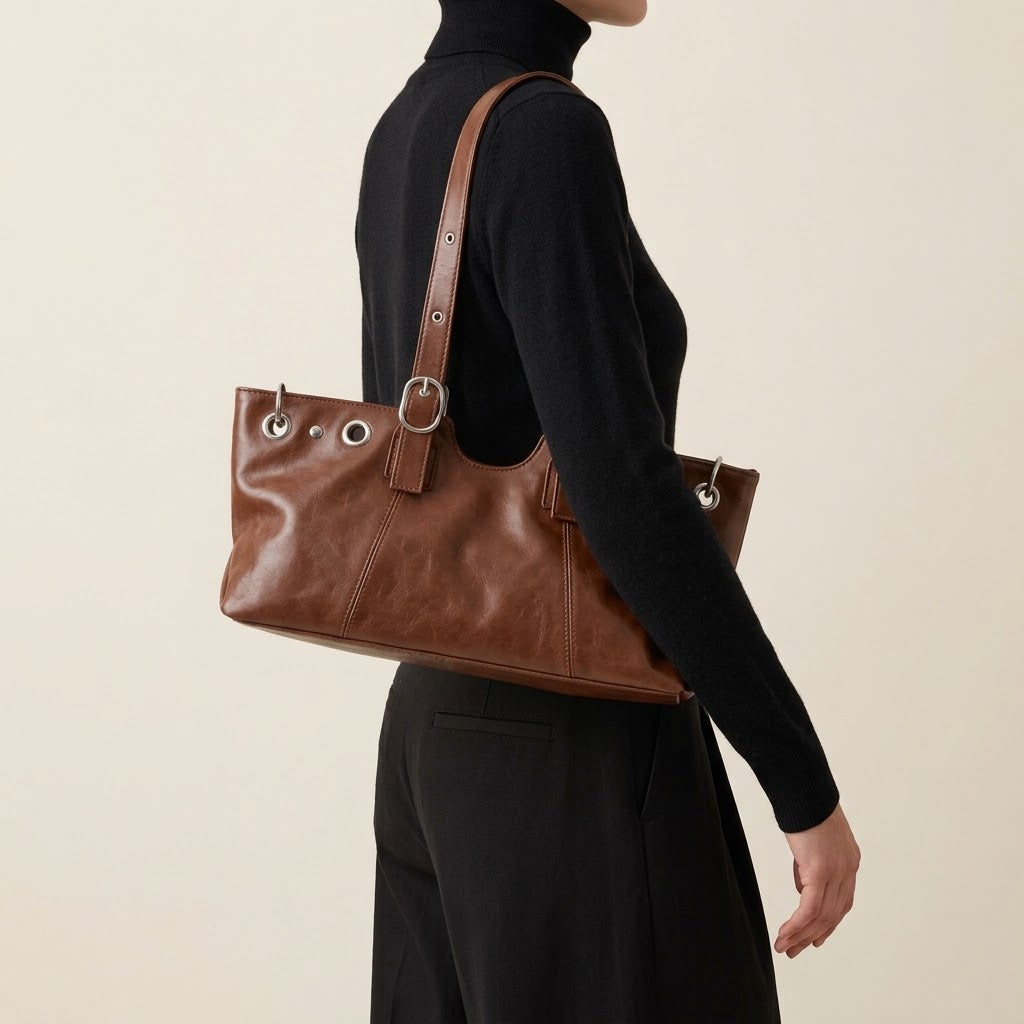 Bolso de Hombro Pequeño de Mujer para el Día a Día, Salir y la Ciudad, Estilo Vintage en Polipiel