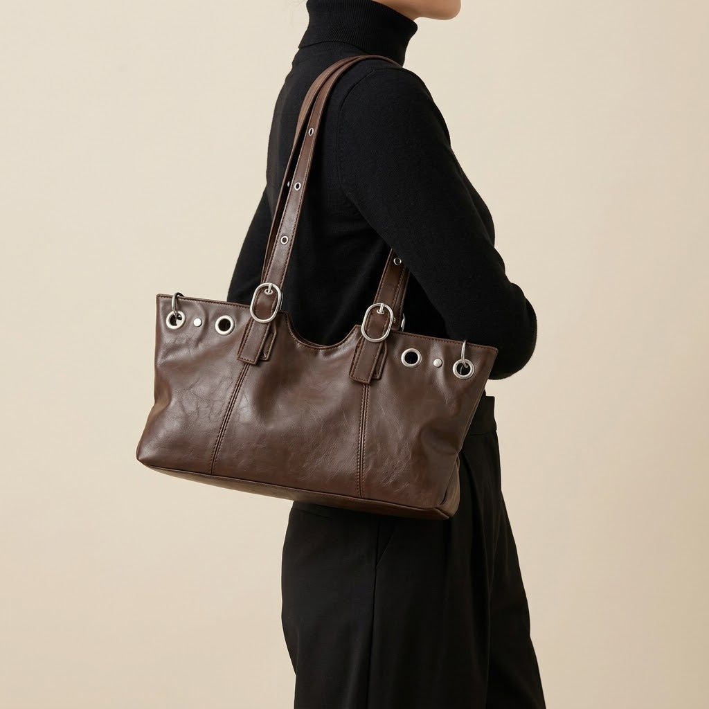 Bolso de Hombro Pequeño de Mujer para el Día a Día, Salir y la Ciudad, Estilo Vintage en Polipiel