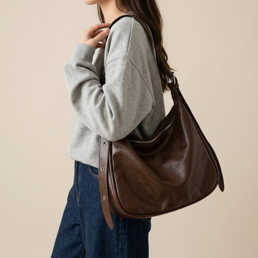 Bolso Tote de Hombro y Bandolera Grande de Mujer para la Ciudad, la Universidad y el Trabajo, con Costuras en Polipiel