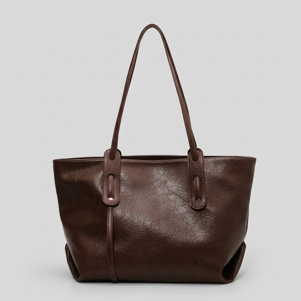 Bolso Tote de Hombro Grande de Mujer para el Trabajo, la Universidad y el Día a Día, con Costuras Decorativas en Polipiel