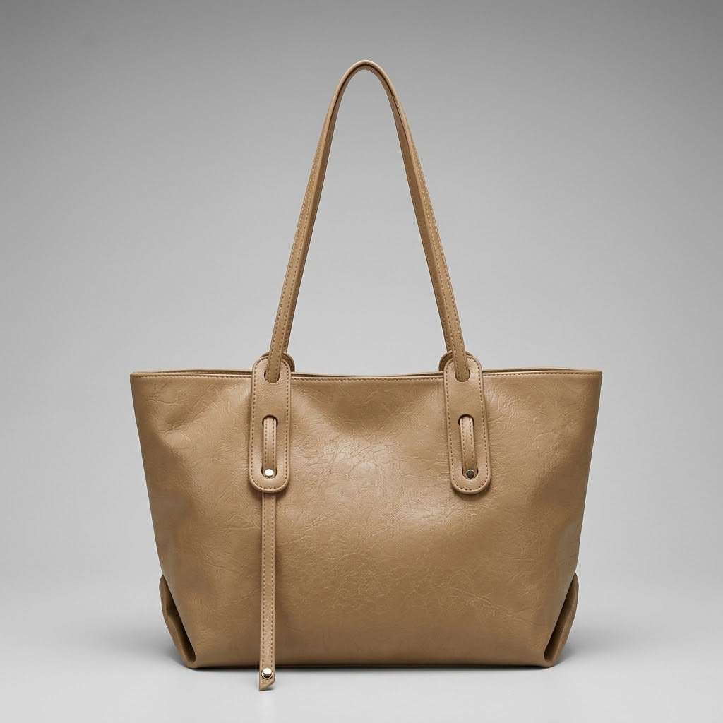 Bolso Tote de Hombro Grande de Mujer para el Trabajo, la Universidad y el Día a Día, con Costuras Decorativas en Polipiel