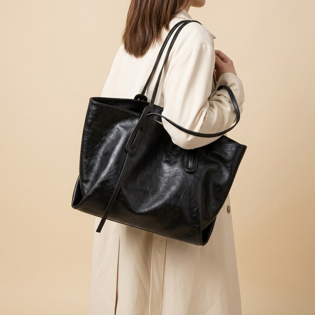 Bolso Tote de Hombro Grande de Mujer para el Trabajo, la Universidad y el Día a Día, con Costuras Decorativas en Polipiel