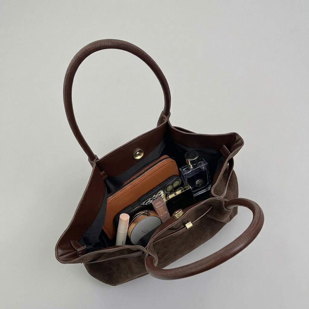 Bolso Tote de Hombro Mediano de Mujer para el Trabajo, la Universidad y el Día a Día, Retro Texturizado en Polipiel