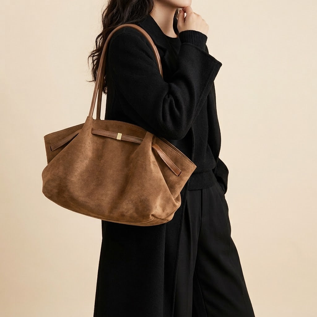Bolso Tote de Hombro Mediano de Mujer para el Trabajo, la Universidad y el Día a Día, Retro Texturizado en Polipiel