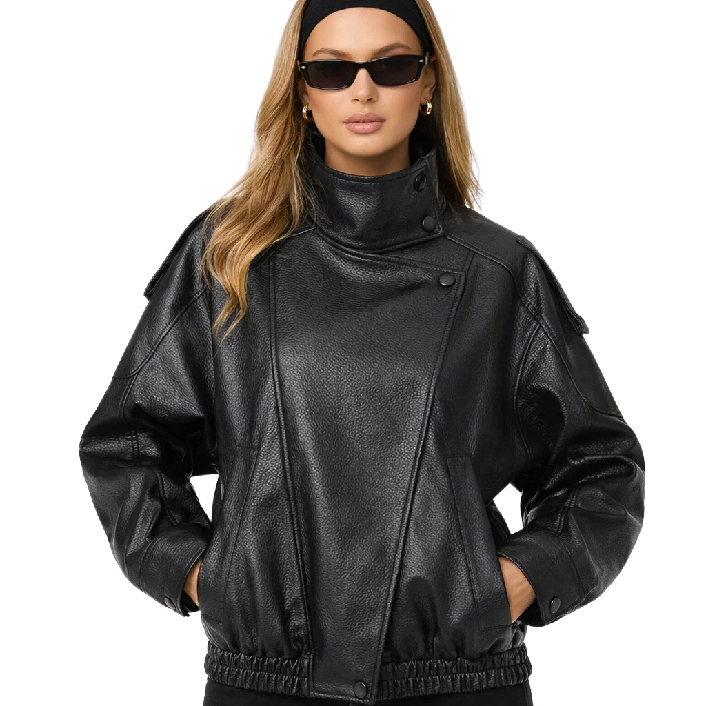 CHAQUETA BOMBER CROPPED DE CUERO