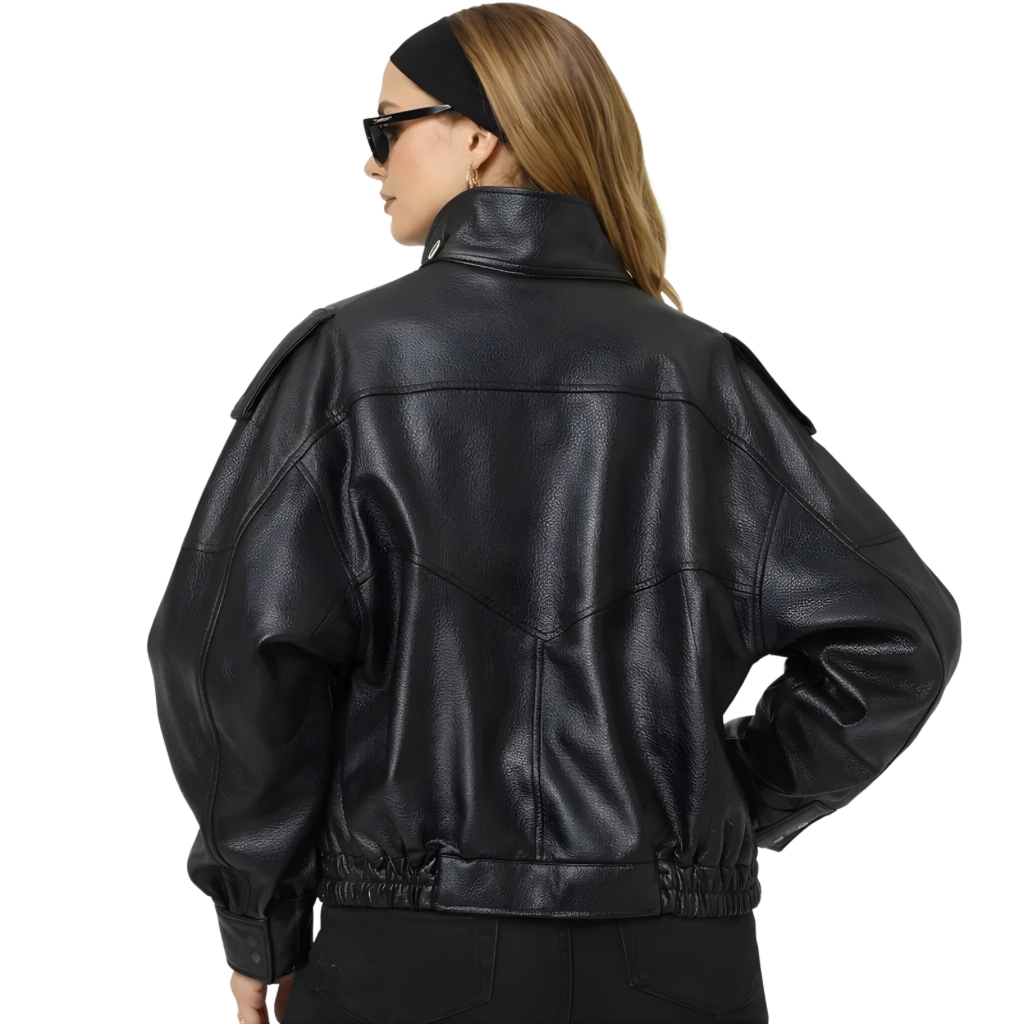 CHAQUETA BOMBER CROPPED DE CUERO