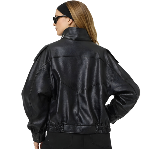 CHAQUETA BOMBER CROPPED DE CUERO