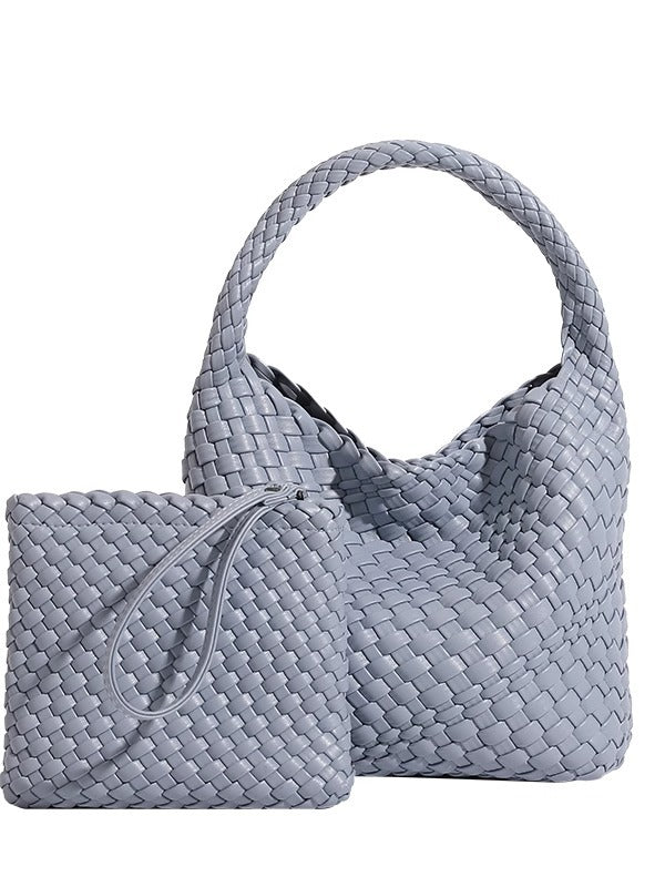 Woven PU Leather Crossbody Tote Bag
